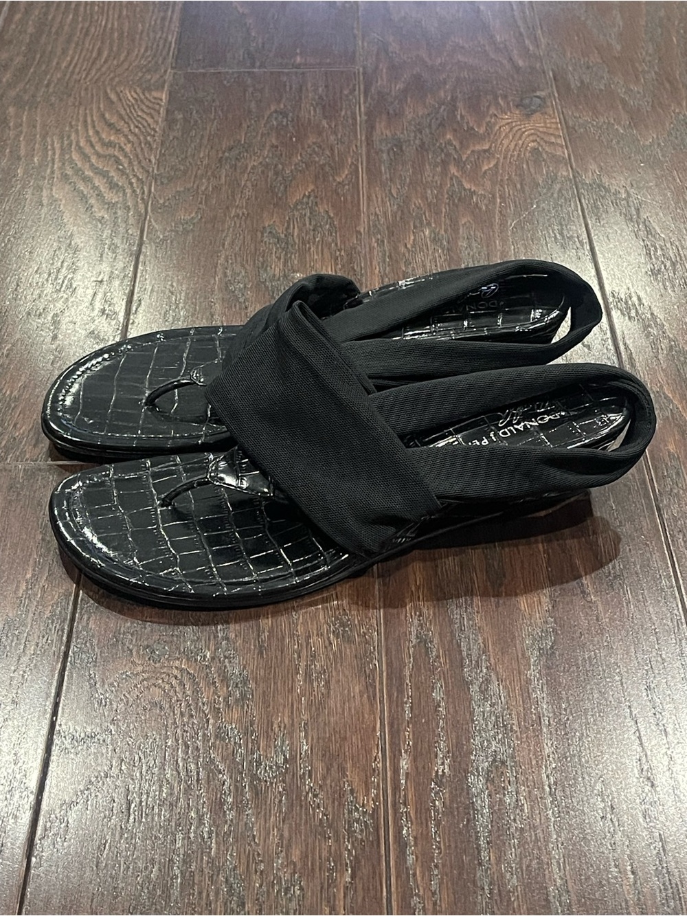 Donald J. Pliner Black Croc-Embossed Thong Sandals with Stretch Upper - Picture 3 of 7
